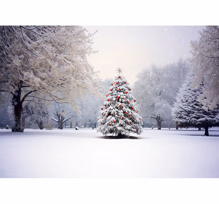 Fototapete Baum weihnachtstanne im schnee - TenStickers