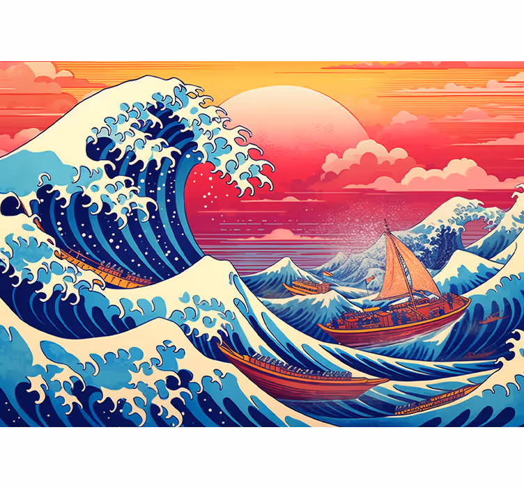 Fototapete Klassische Kunst japanische welle gesättigte farben - TenStickers