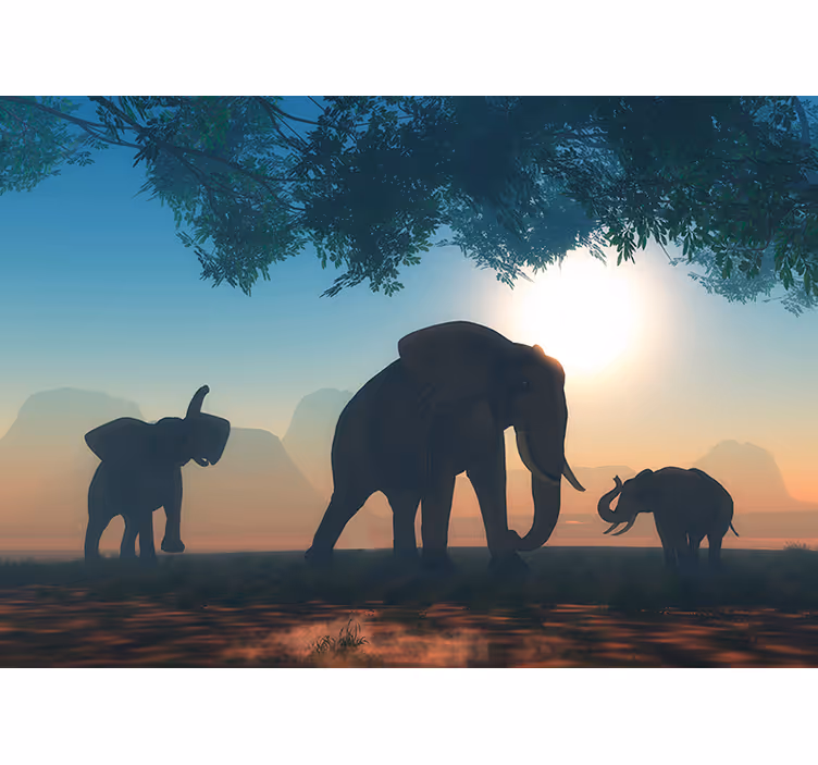 Fototapete Tiere savannen-elefanten-szene - TenStickers