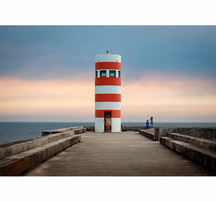 Fototapete Landschaft rot-weißer leuchtturm - TenStickers