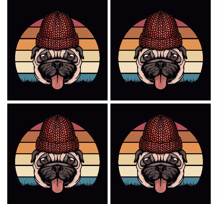 Untersetzer freak mops mit strickmütze - TenStickers