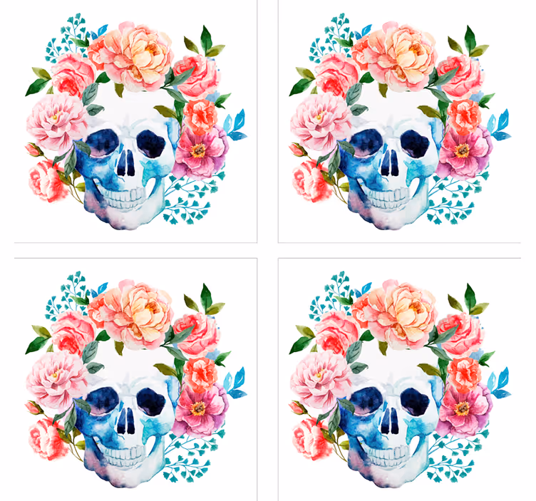 Schädel Blumen Untersetzer - TenStickers