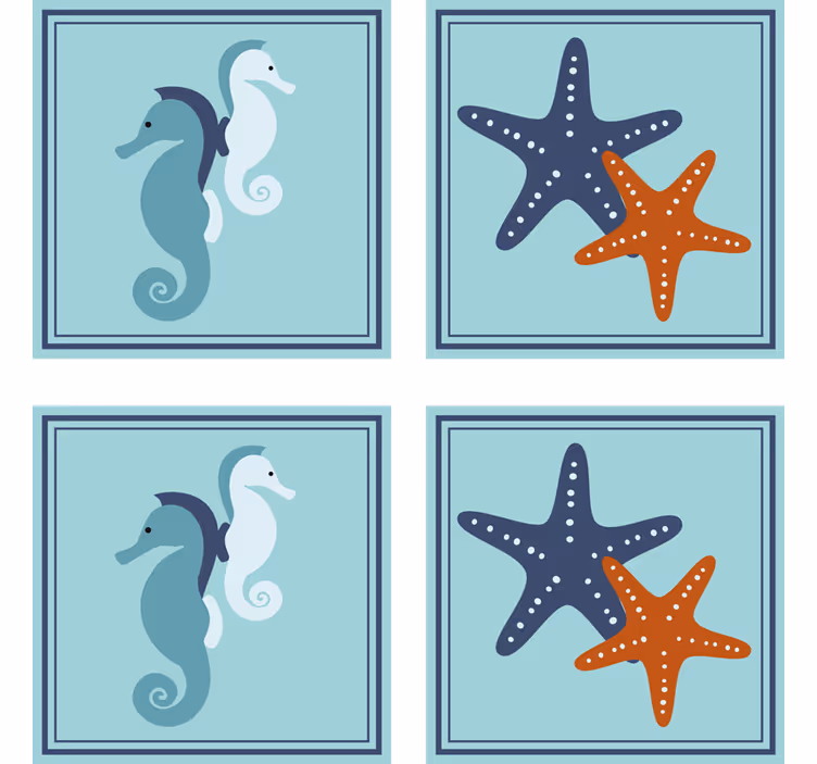 Vintage untersetzer mit seepferdchen und seesternen - TenStickers