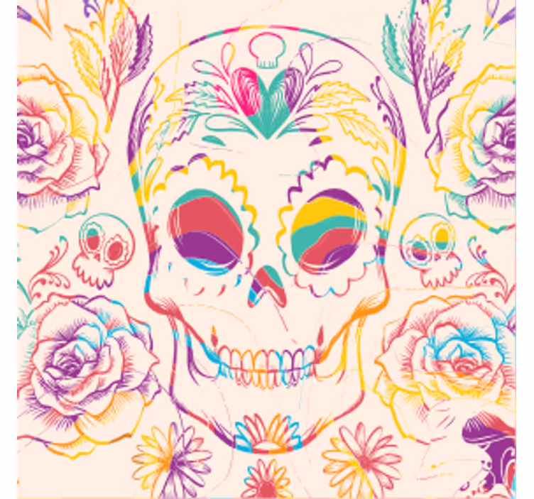 Untersetzer halloween bunter totenkopf mit blumen - TenStickers