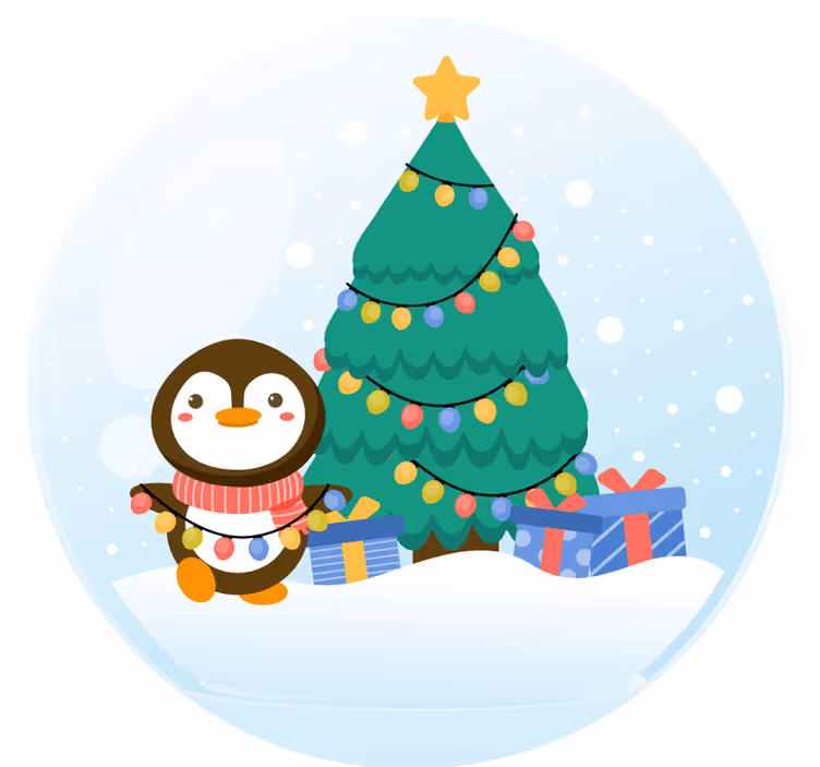 Untersetzer weihnachten pinguin mit weihnachtsbaum - TenStickers