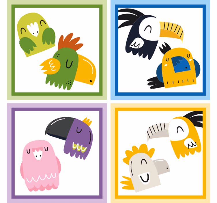 Bierdeckel mit bunten vogelgesichtern - TenStickers