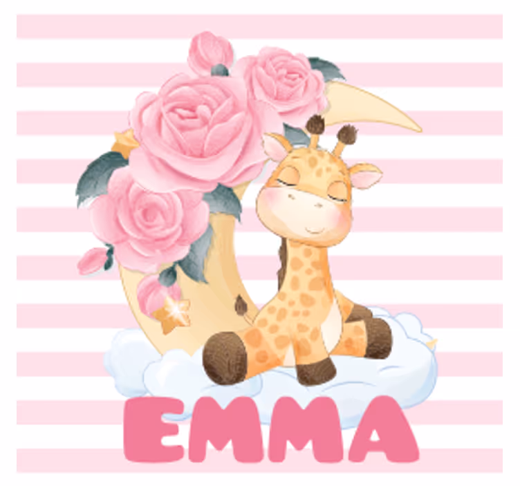 Untersetzer personalisiert giraffe mit floraler mondsichel - TenStickers