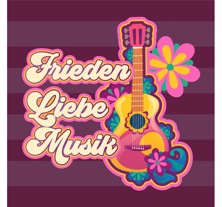 Untersetzer Vintage Bunte gitarre mit friedenssprüchen - TenStickers