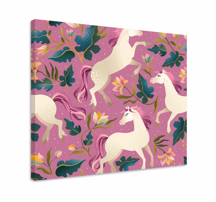 Pferde leinwand im pinken floralen design - TenStickers
