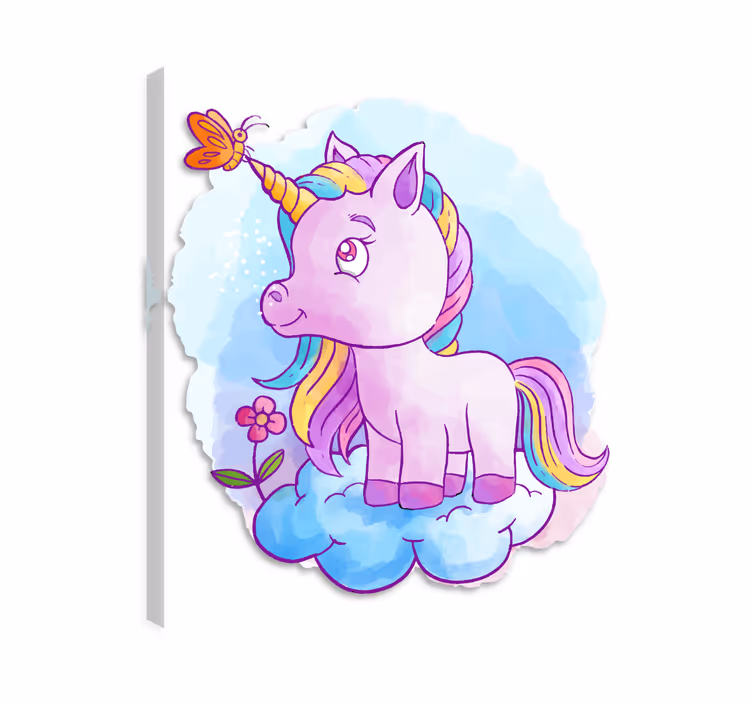 Einhorn wandbild mit schmetterling und regenbogen - TenStickers