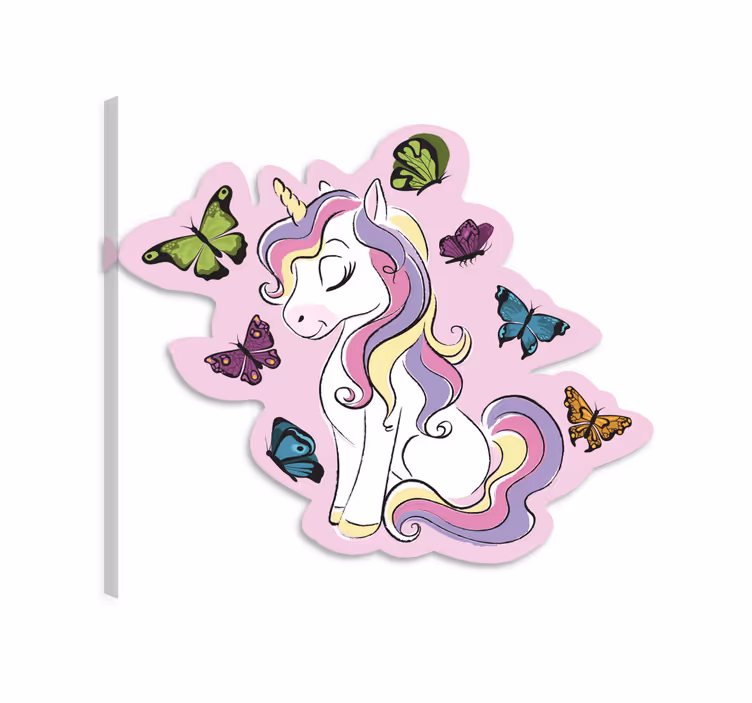 Einhorn wandbild mit bunten schmetterlingen - TenStickers