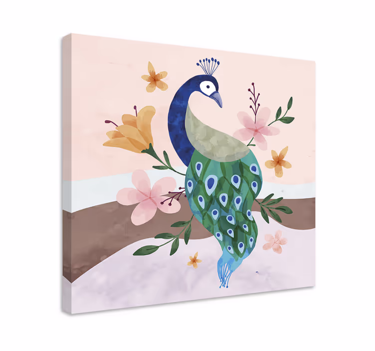 Wandbild Federn Pfau mit blumen - TenStickers