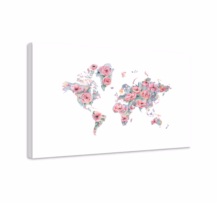 weltkarte leinwand Weltkarte mit rosen - TenStickers
