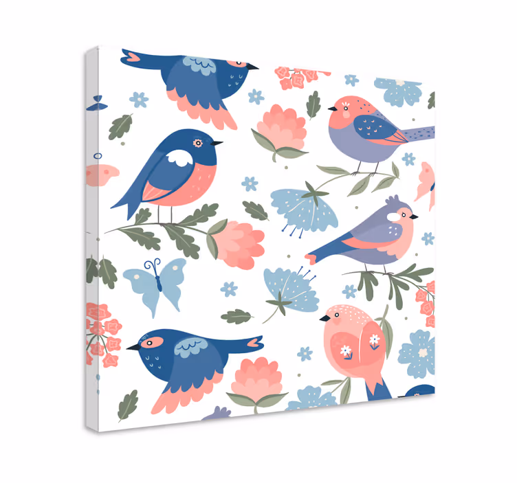 Leinwandbild bunte vögel mit blumen - TenStickers