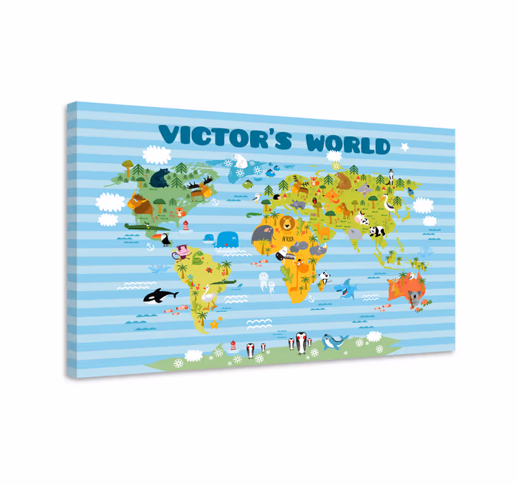 Weltkarte Leinwand tier-abenteuer-karte - TenStickers