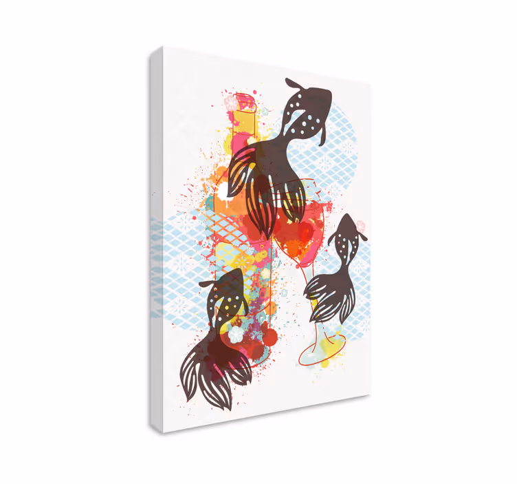 Leinwandbild rustikal bunte fischsilhouetten - TenStickers