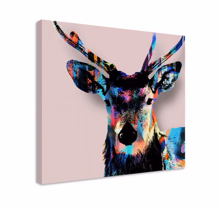 Hirsch bild leinwand buntes geweih - TenStickers