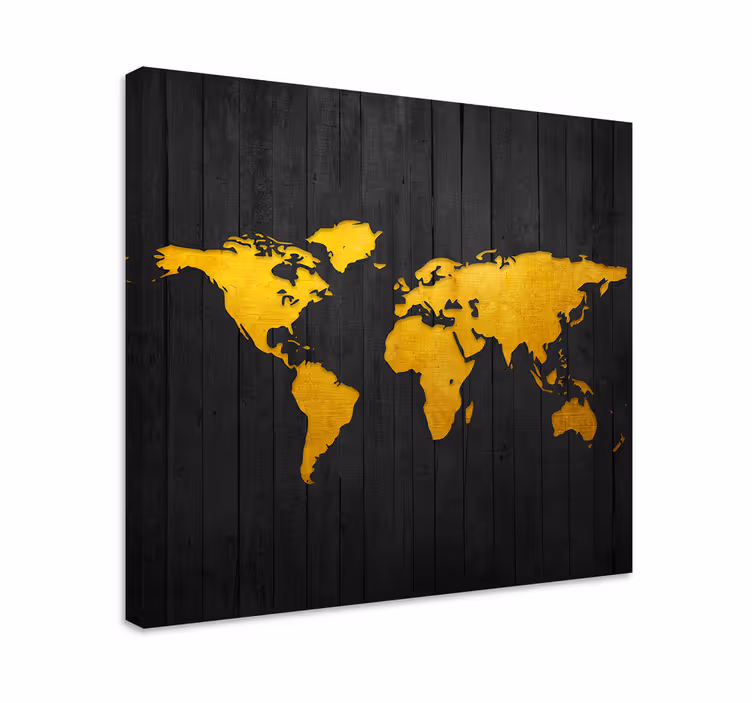 Weltkarte Leinwand Dunkelgolden - TenStickers