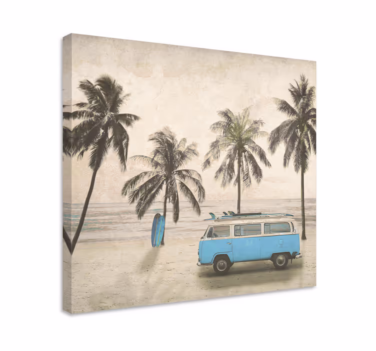 Wandbild Schlafzimmer Palme mit surferblauem van - TenStickers