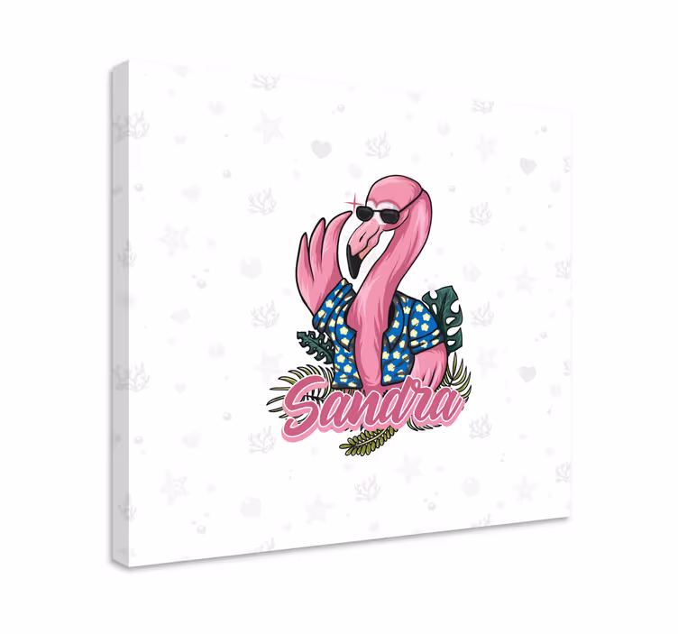 Leinwandbild personalisiert Flamingo in sonnenbrille mit Namen - TenStickers