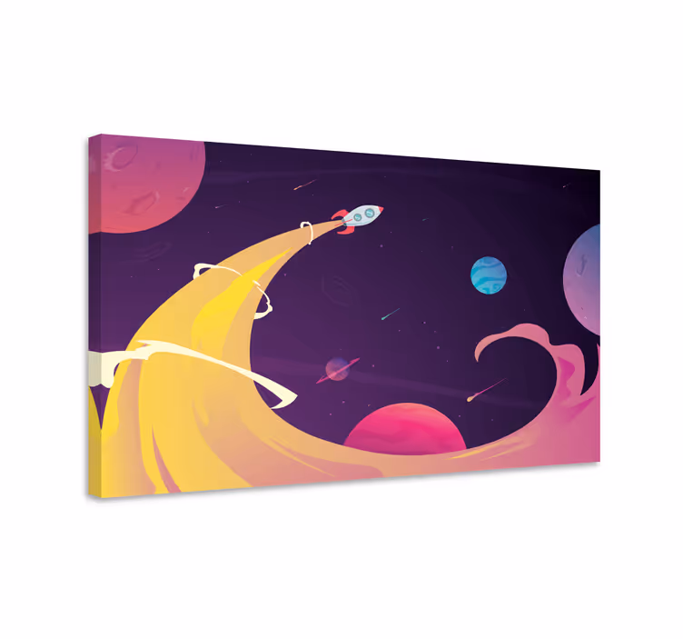 Leinwandbild Kinder Cartoon-rakete durch den weltraum - TenStickers