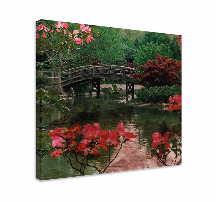 Leinwandbild brücke umgeben von blüten - TenStickers