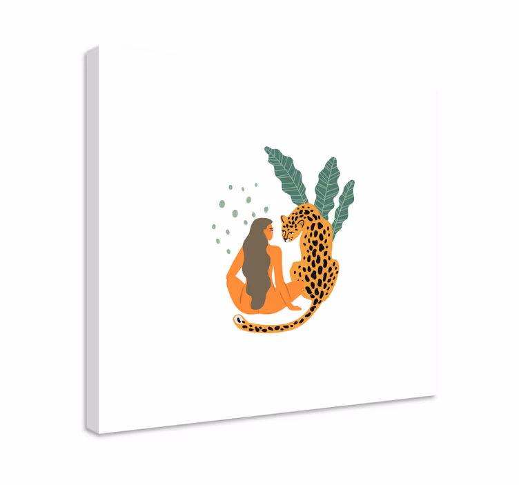Leinwandbild frau und leopard umarmen sich - TenStickers