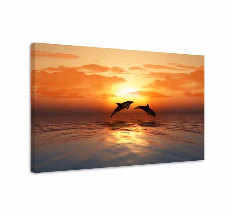 Leinwandbild meer delfine bei sonnenuntergang - TenStickers