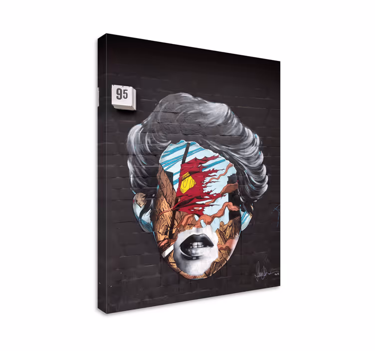 Kunst auf Leinwand Graffiti-gesicht auf ziegeln - TenStickers