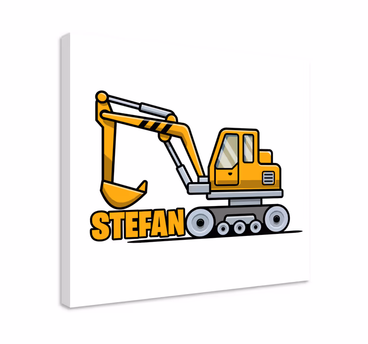 Leinwandbild personalisiert Gelber cartoon-bagger mit Namen - TenStickers