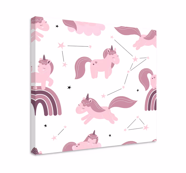 Einhorn Wandbild rosa motive mit sternen - TenStickers
