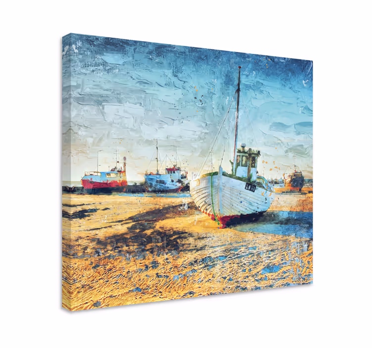 Wandbilder landschaft mit angedockten fischernbooten - TenStickers
