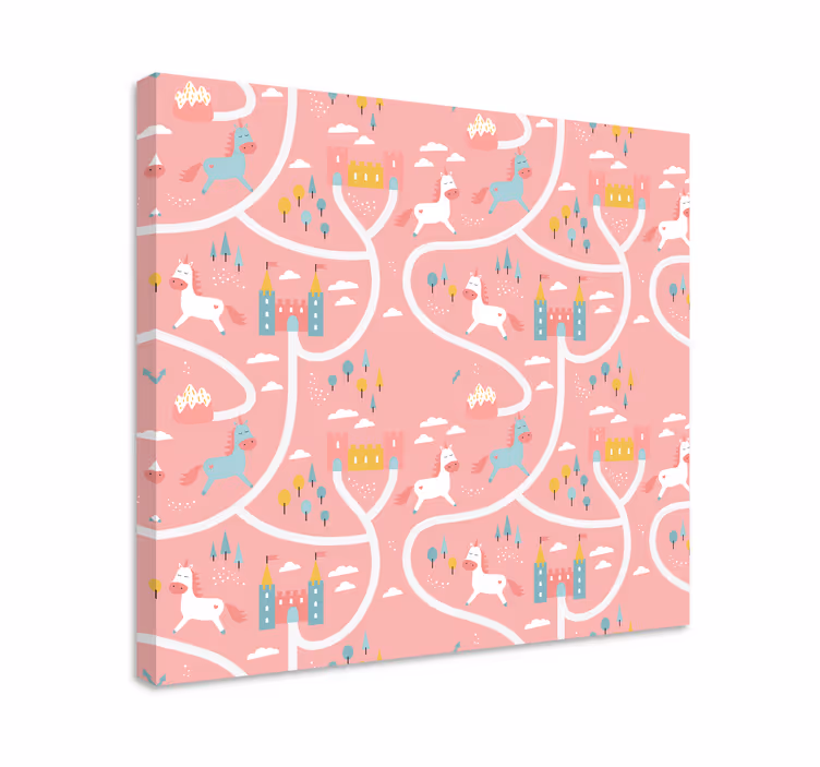 Leinwandbild Kinder Rosa cartoon-einhörner und burgen - TenStickers