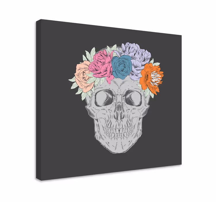 Leinwandbild Blume Totenkopf mit bunten blumen - TenStickers