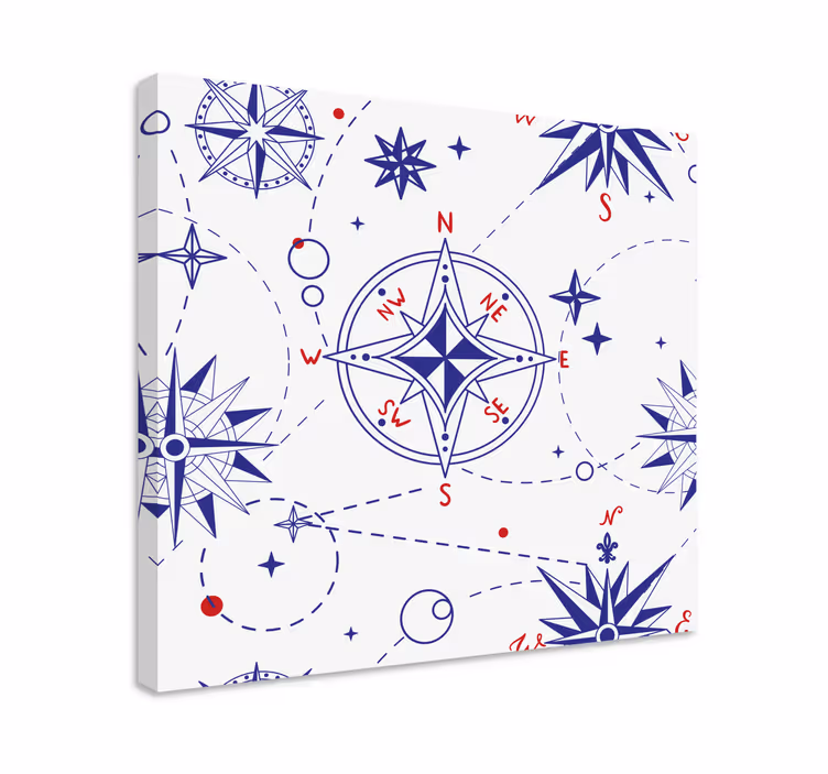 Leinwandbild Meer Marineblauer und roter kompass - TenStickers
