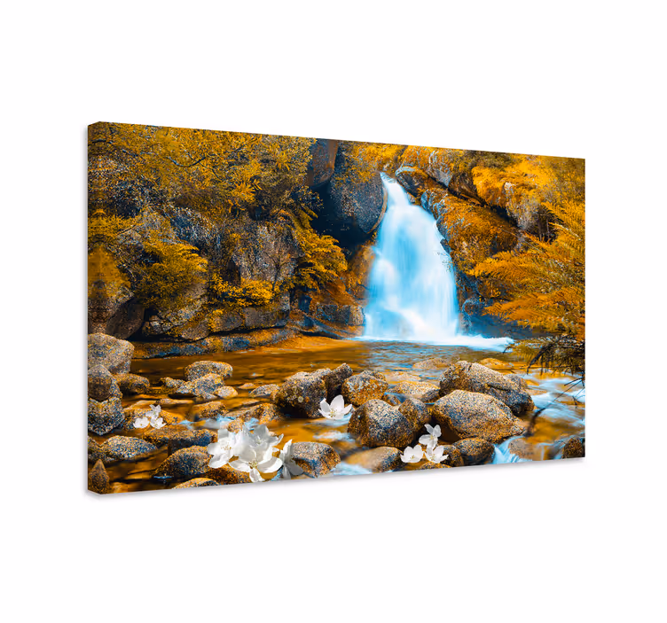 Wandbilder Landschaft Blumen- und steinwasserfall - TenStickers