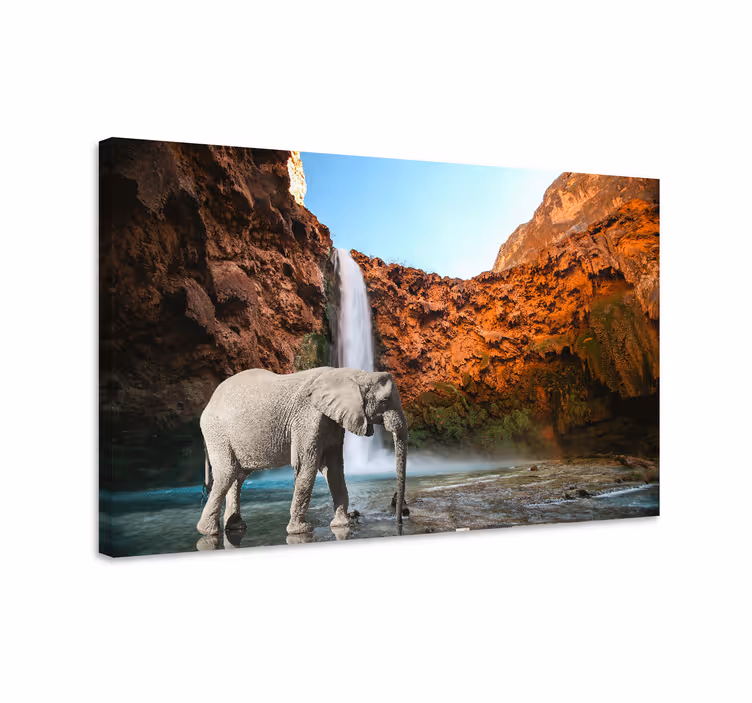 Wandbilder Landschaft Elefant und wasserfall - TenStickers