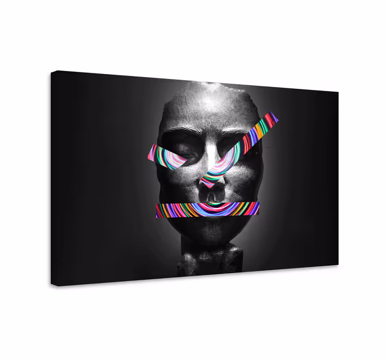 Kunst auf leinwand abstrakte gesichts-skulptur - TenStickers