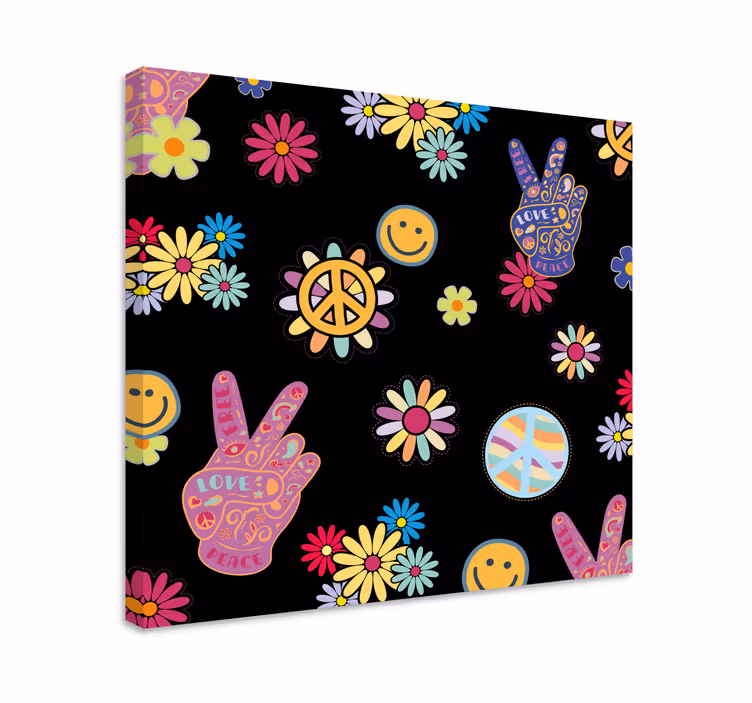 Wandbilder Vintage Hippie-muster auf schwarzem Hintergrund - TenStickers