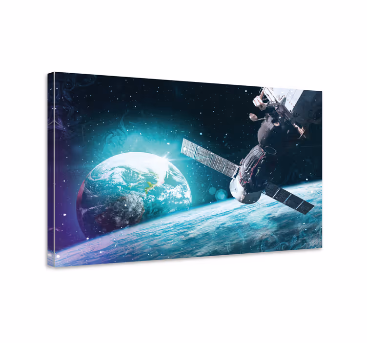Weltkarte leinwand mit weltraumexploration szene - TenStickers