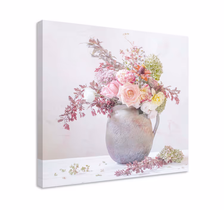 Wandbilder Vintage Hellrosa rosen auf einer keramikvase - TenStickers