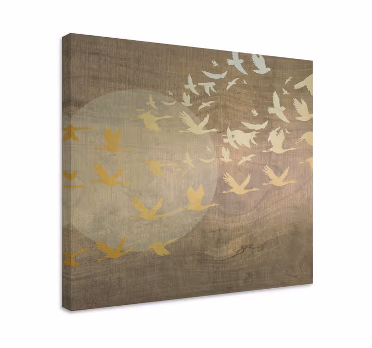 Leinwandbild elegant Goldene orientalische sonne mit vögeln - TenStickers
