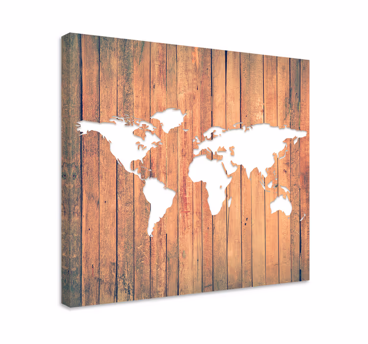 Weltkarte Leinwand weiße weltkarte auf holztischen - TenStickers