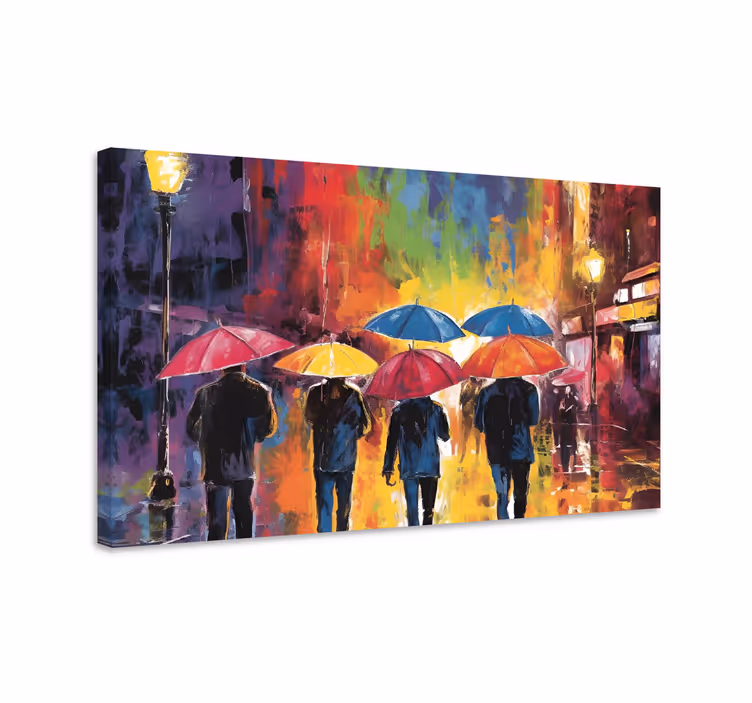 Leinwandbild Menschen regenschirme malen - TenStickers