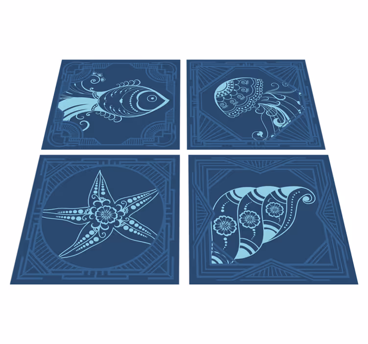 Vinyl teppich tiere mit blauen ornamentfliesen - TenStickers