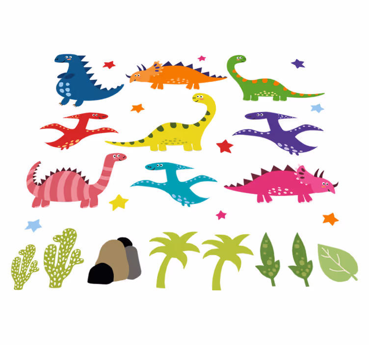 Vinyl teppich tiere nordic dinosaurier bunt cartoon set - TenStickers