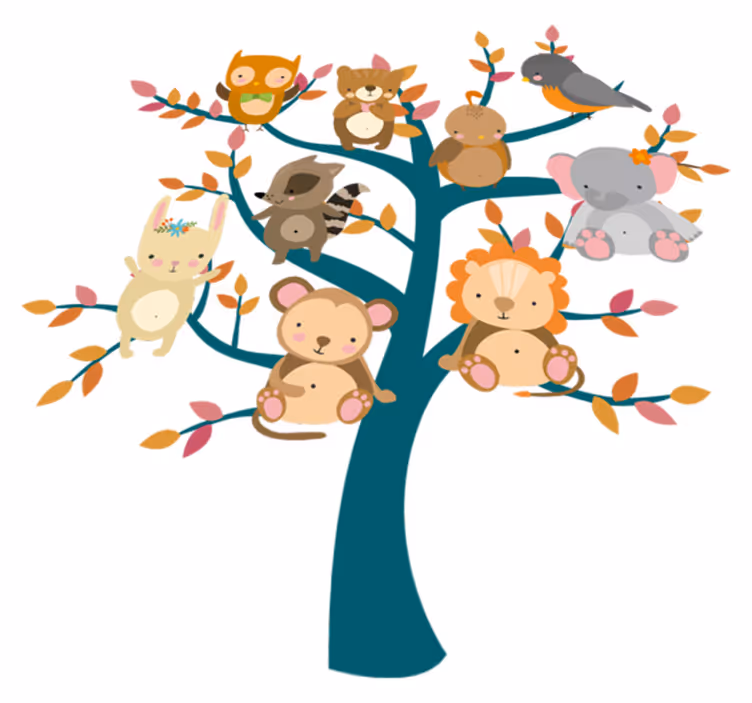 Vinyl teppich tiere baum mit babys - TenStickers