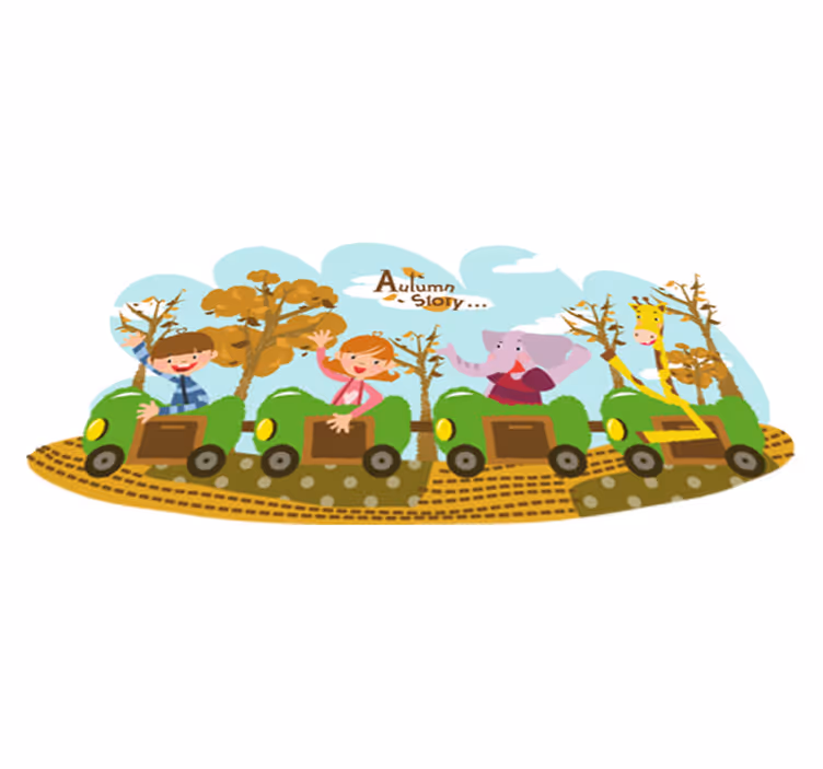 Vinyl teppich tiere zug im herbst - TenStickers