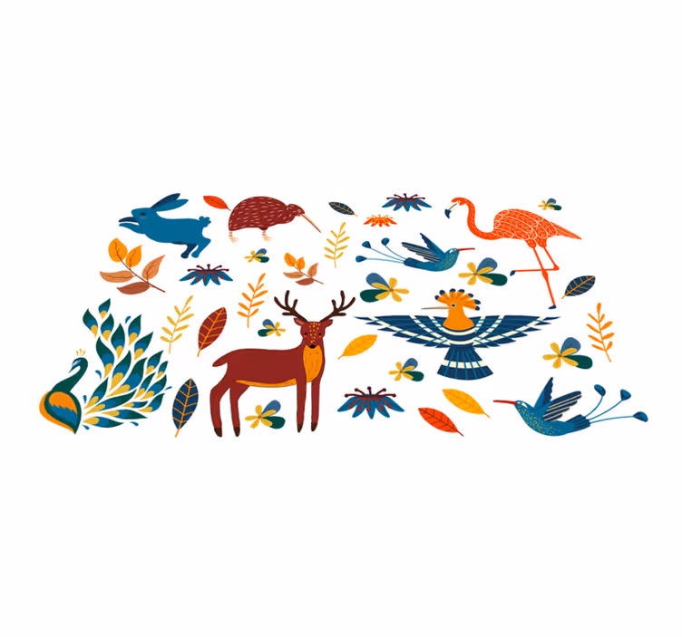 Vinyl teppich tiere im tengango stil mit pflanzen - TenStickers