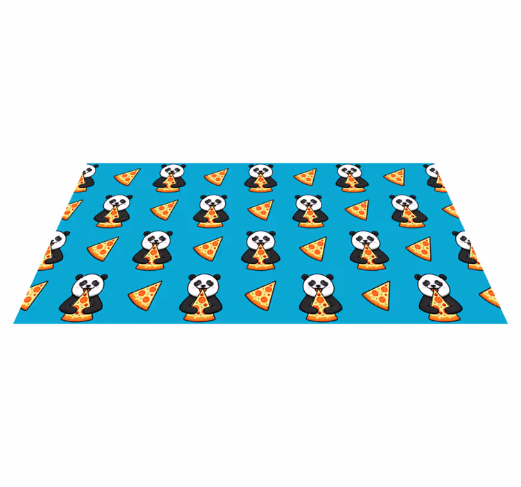 Vinyl teppich tiere panda beim pizzaessen - TenStickers